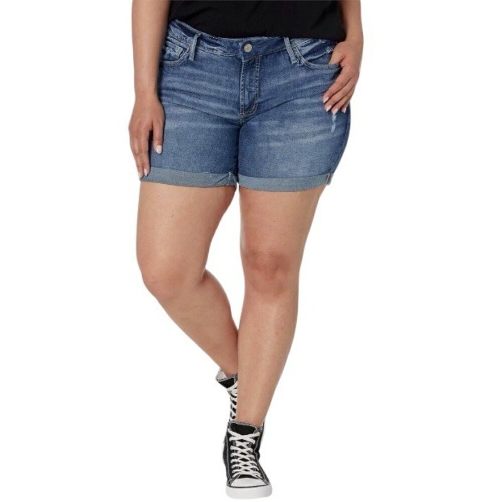 Silver Jeans 18 Denim Women’s Boyfriend Shorts Cuffed Distressed W53608EAF242
